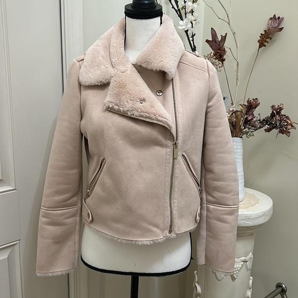 River island fur suede jacket moto zipper pink - Picture 14 of 14